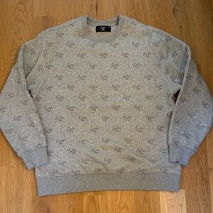 Men's Grey Crewneck Sweatshirt with All-Over Script Motif